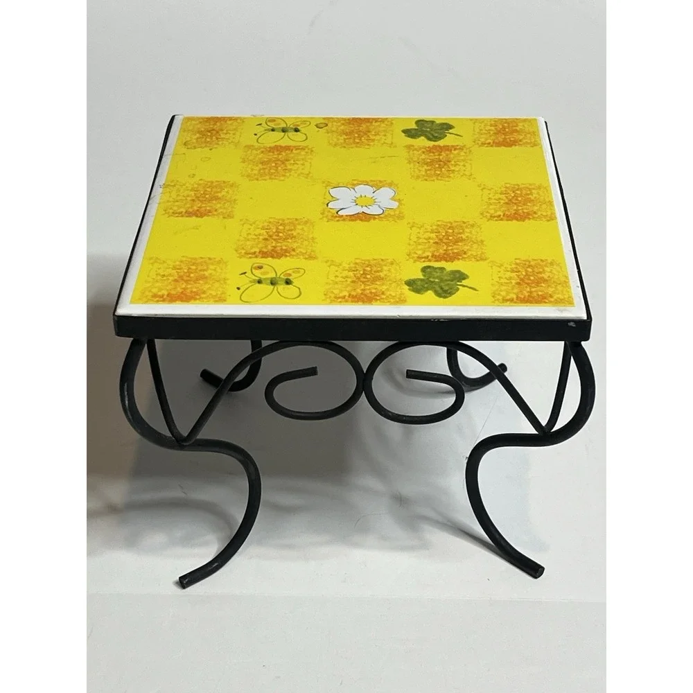Chinese Yellow Miniature Butterflies Tile Plant Stand
